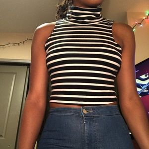 Striped turtleneck crop top